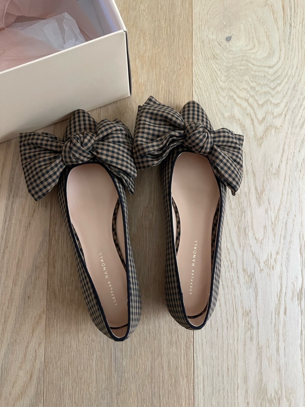 Loeffler Randall Brown Gingham Bow Flats